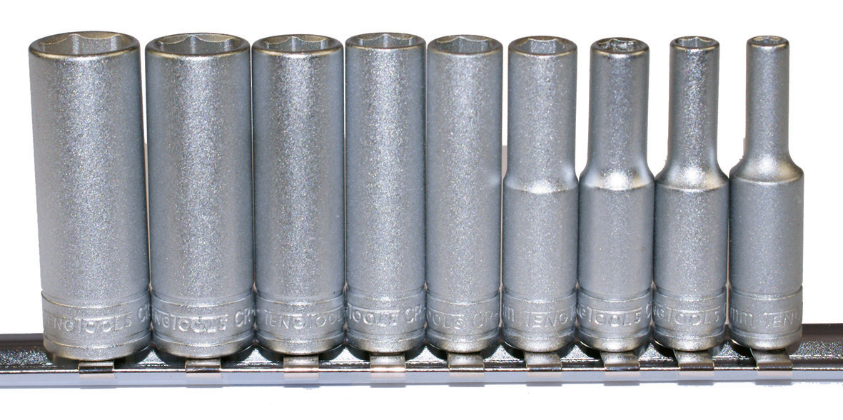 TENGTOOLS Deep Socket Clip Rail (1/4" Drive, 10 Piece)
