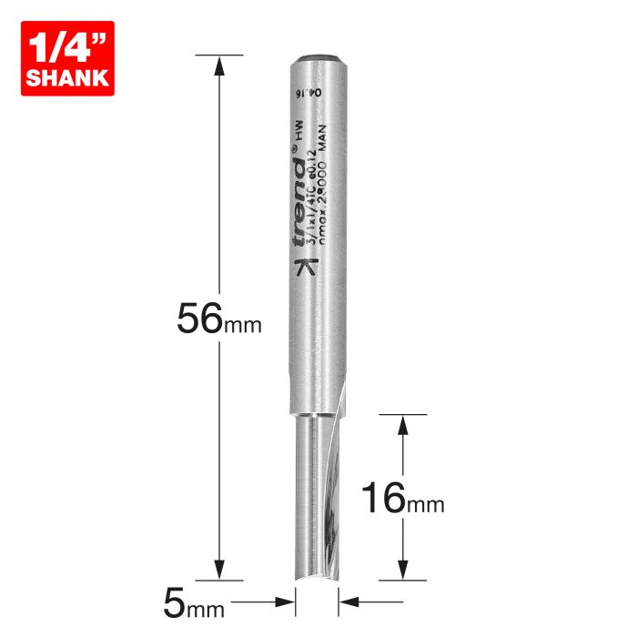 TREND Two Flute Cutter (5x16mm, 1/4" Shank) - Image 2