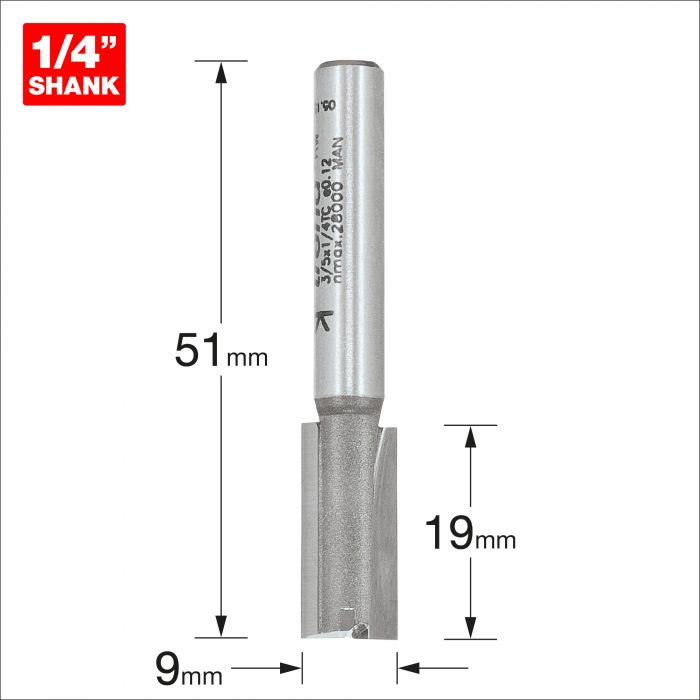 TREND Two Flute Cutter (9x19mm, 1/4" Shank) - Image 2