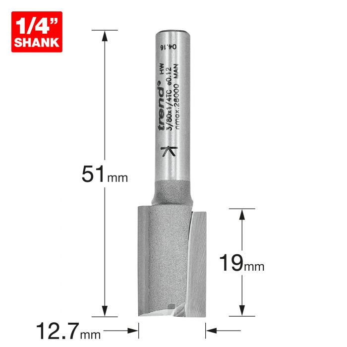 TREND Two Flute Cutter (12.7x19mm, 1/4" Shank) - Image 2