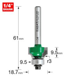 Alternative view of TREND Bearing Guided Round Over (3mm, 18.7x9.5mm, 1/4" Shank)