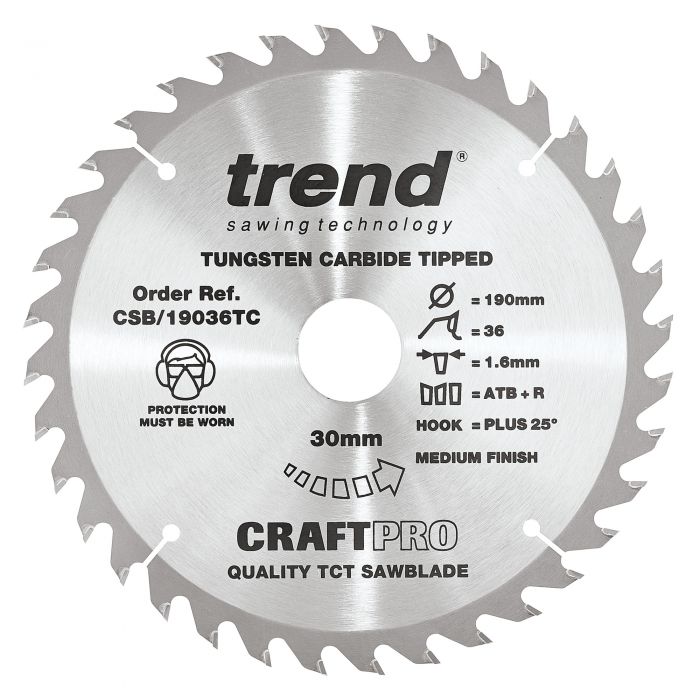 TREND CRAFTPRO Saw Blade (190x30mm, 36T, 1.55mm for DCS575)
