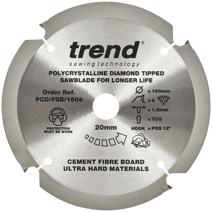 TREND Cement Fibreboard Sawblade (160x20mm, 4T, PCD)