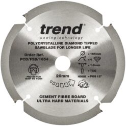 TREND Cement Fibreboard Sawblade (165x20mm, 4T, PCD)