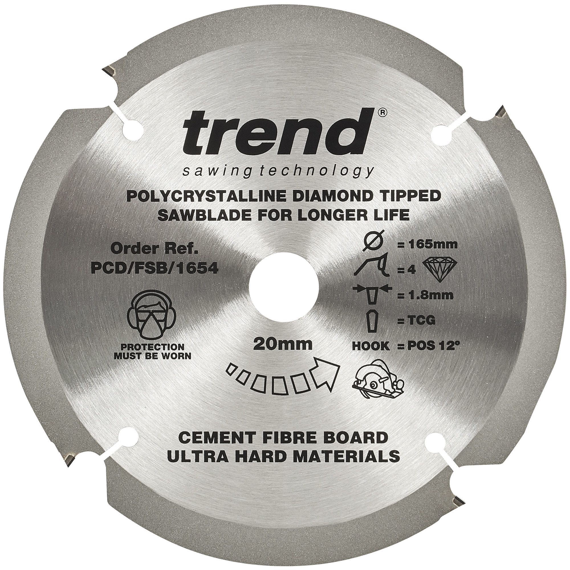 TREND Cement Fibreboard Sawblade (165x20mm, 4T, PCD)