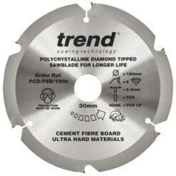 TREND Cement Fibreboard Sawblade (190x30mm, 6T, PCD)