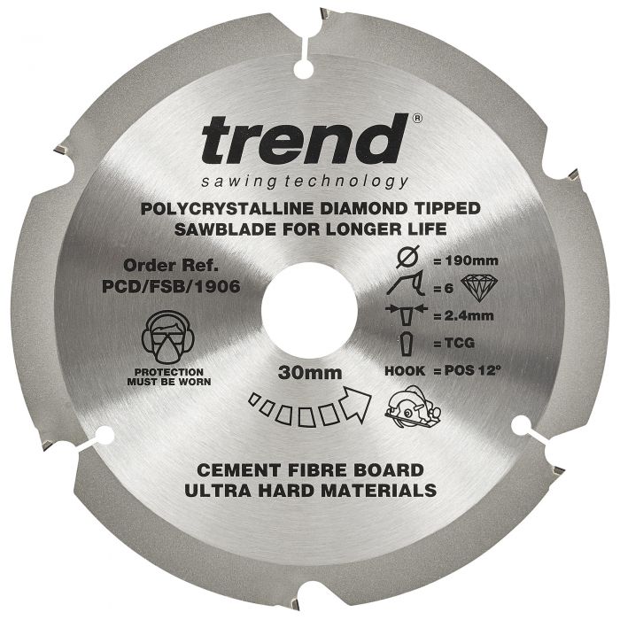 TREND Cement Fibreboard Sawblade (190x30mm, 6T, PCD)