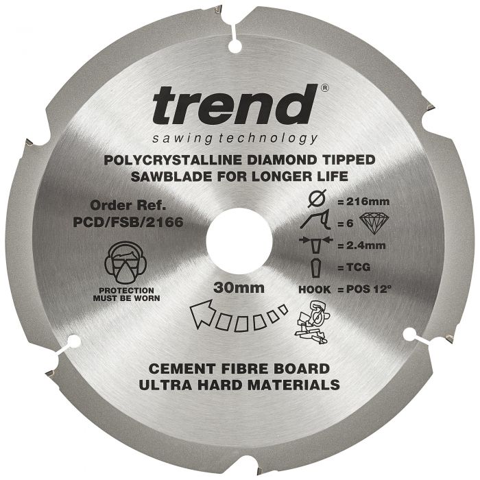TREND Cement Fibreboard Sawblade (216x30mm, 6T, PCD)