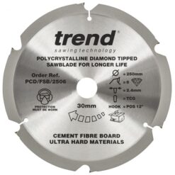 TREND Cement Fibreboard Sawblade (250x30mm, 6T, PCD)