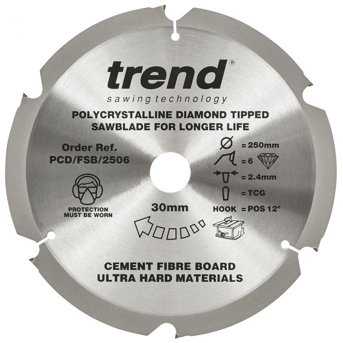 TREND Cement Fibreboard Sawblade (250x30mm, 6T, PCD)