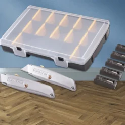 STANLEY 99E Trimming Knife Twin Pack with 50 Spare Blades in Organiser
