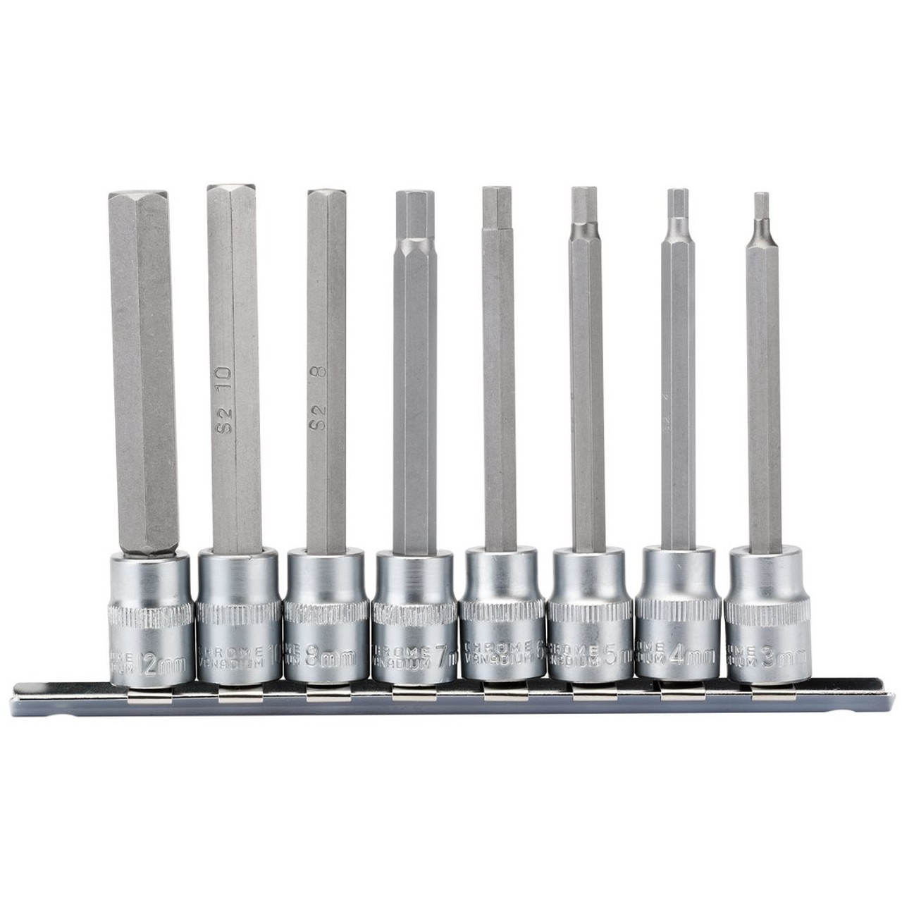 DRAPER Long Metric Hex Socket Bit Set 3/8" Sq Dr 100mm (8 Piece)
