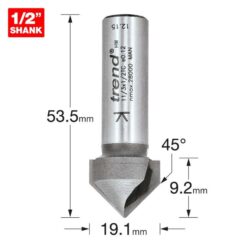 TREND Chamfer V Groove (45°, 19.1x9.2mm, 1/2" Shank) - Image 2