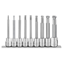 TENGTOOLS Hex Bit Socket Rail (3/8" Drive, Ball End, Long, 9 Piece)