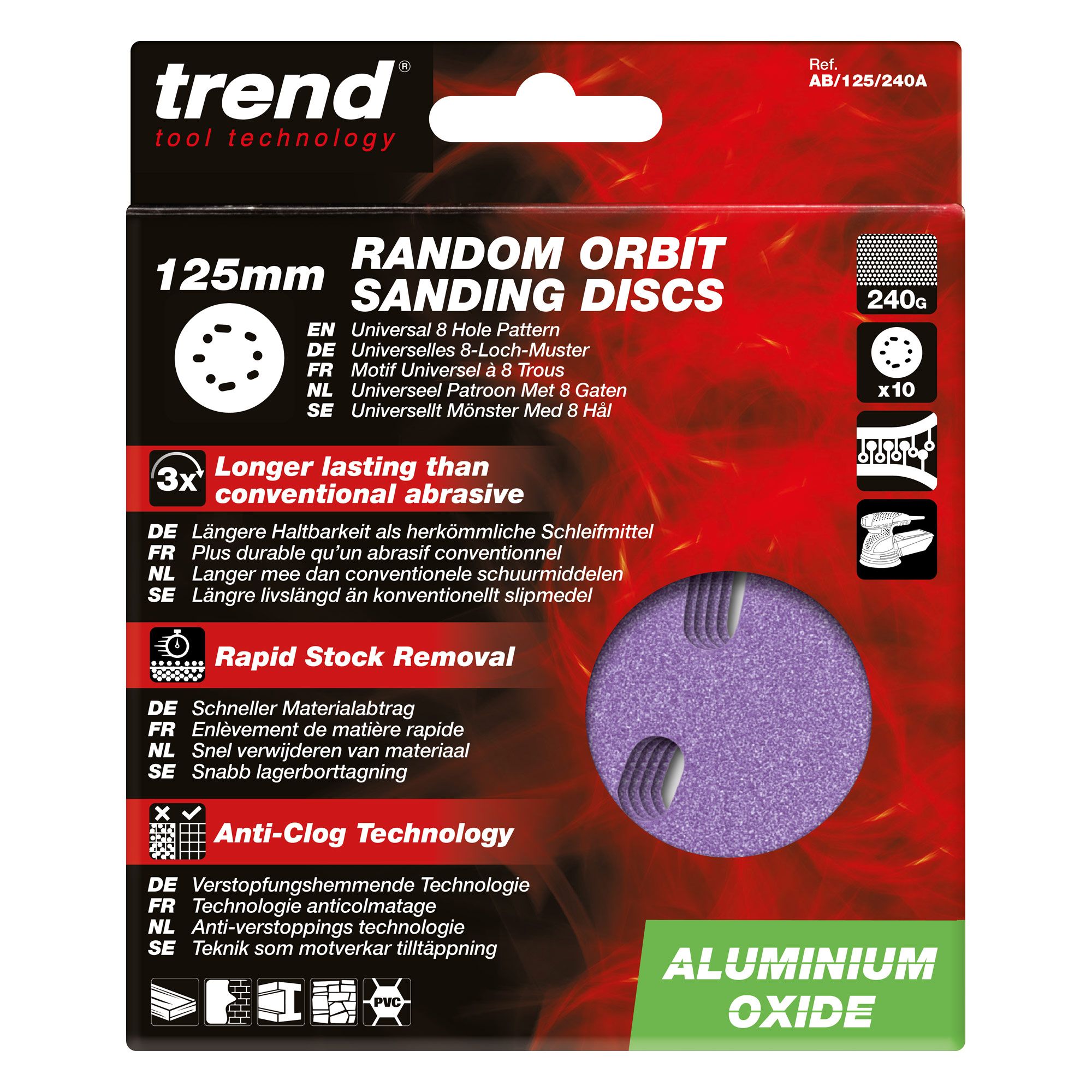 TREND Sanding Discs (240G, 125mm, 10 Piece, Aluminium Ozide) - Image 4