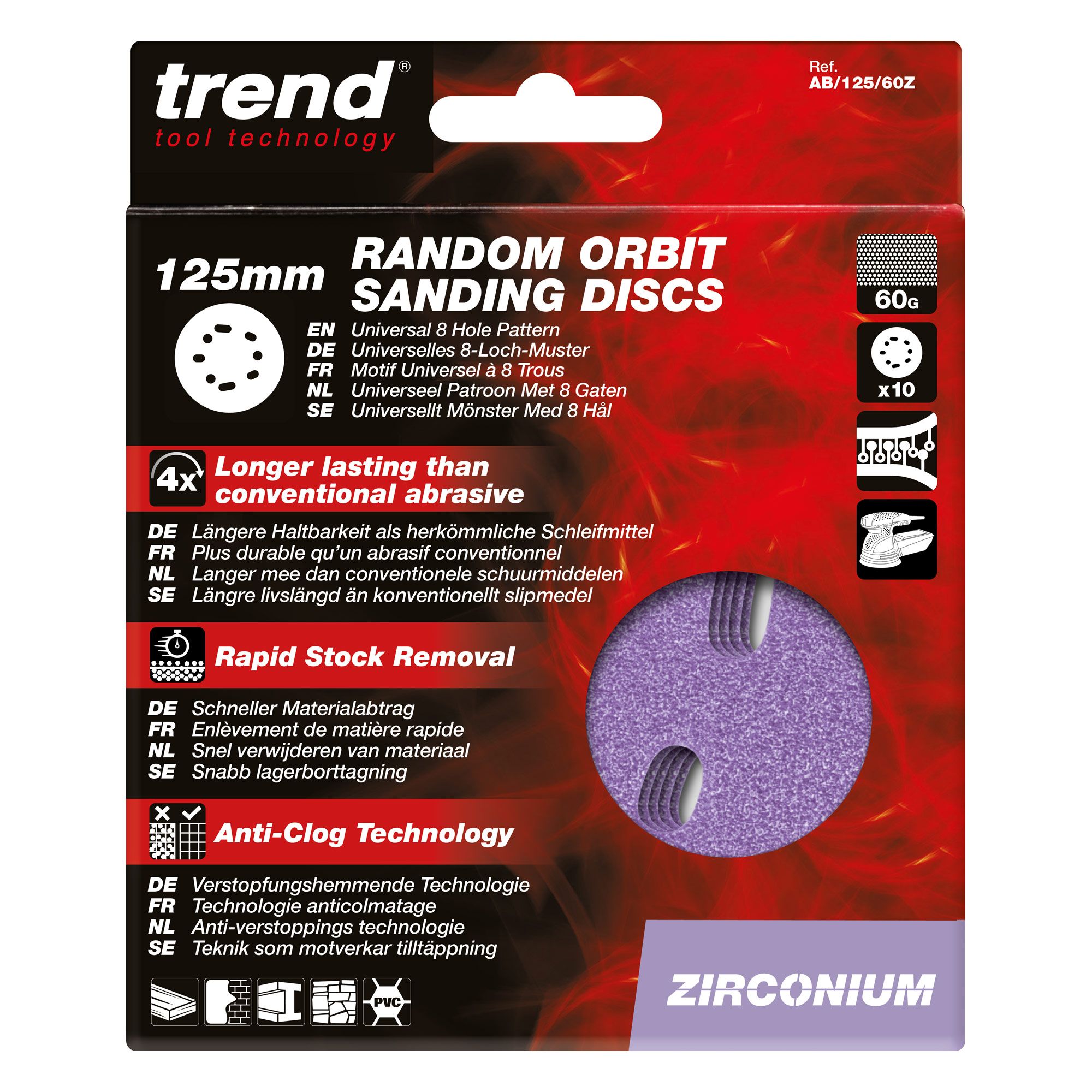 TREND Sanding Discs (60G, 125mm, 10 Piece, Zirconium) - Image 4