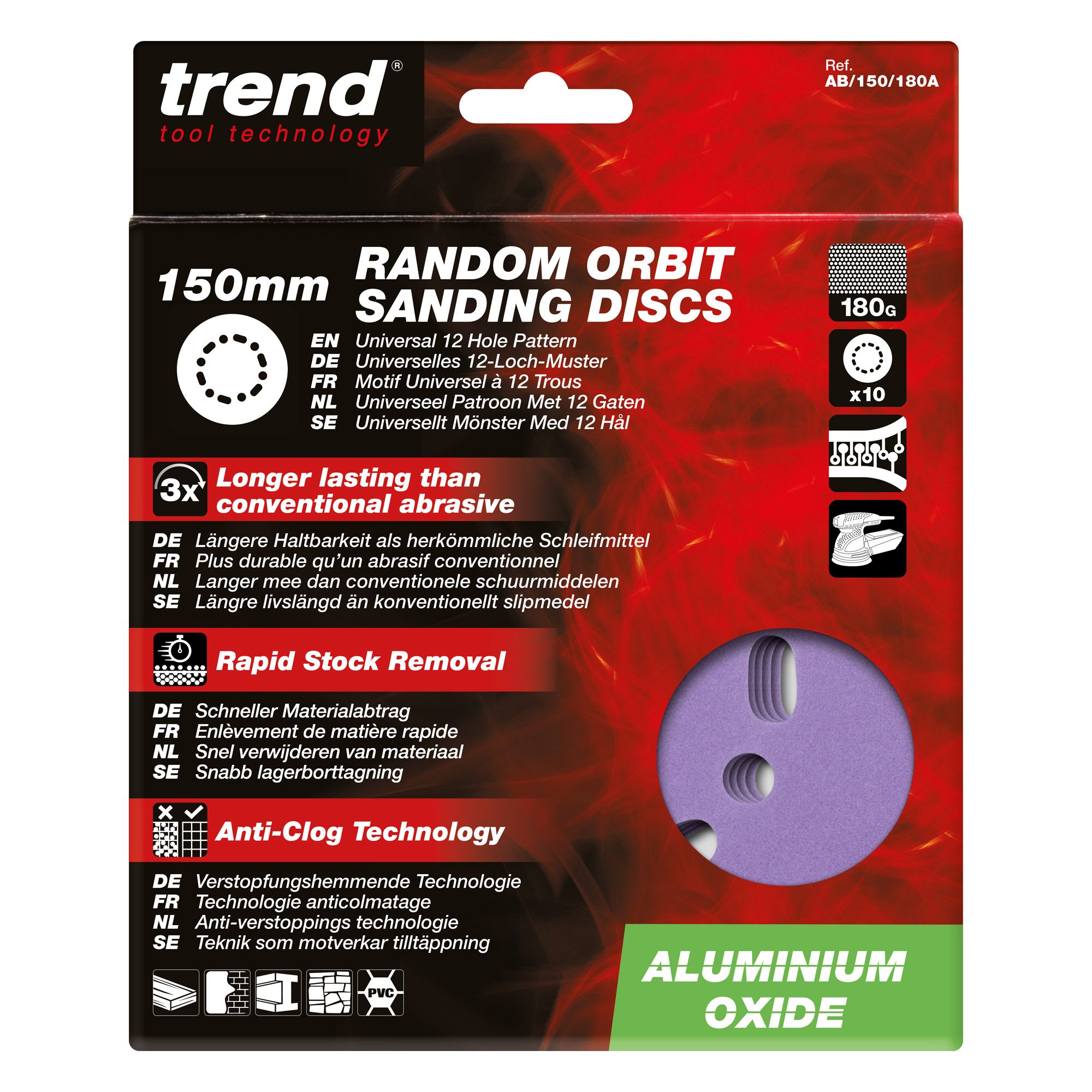 TREND Sanding Discs (180G, 150mm, 10 Piece, Aluminium Oxide) - Image 4