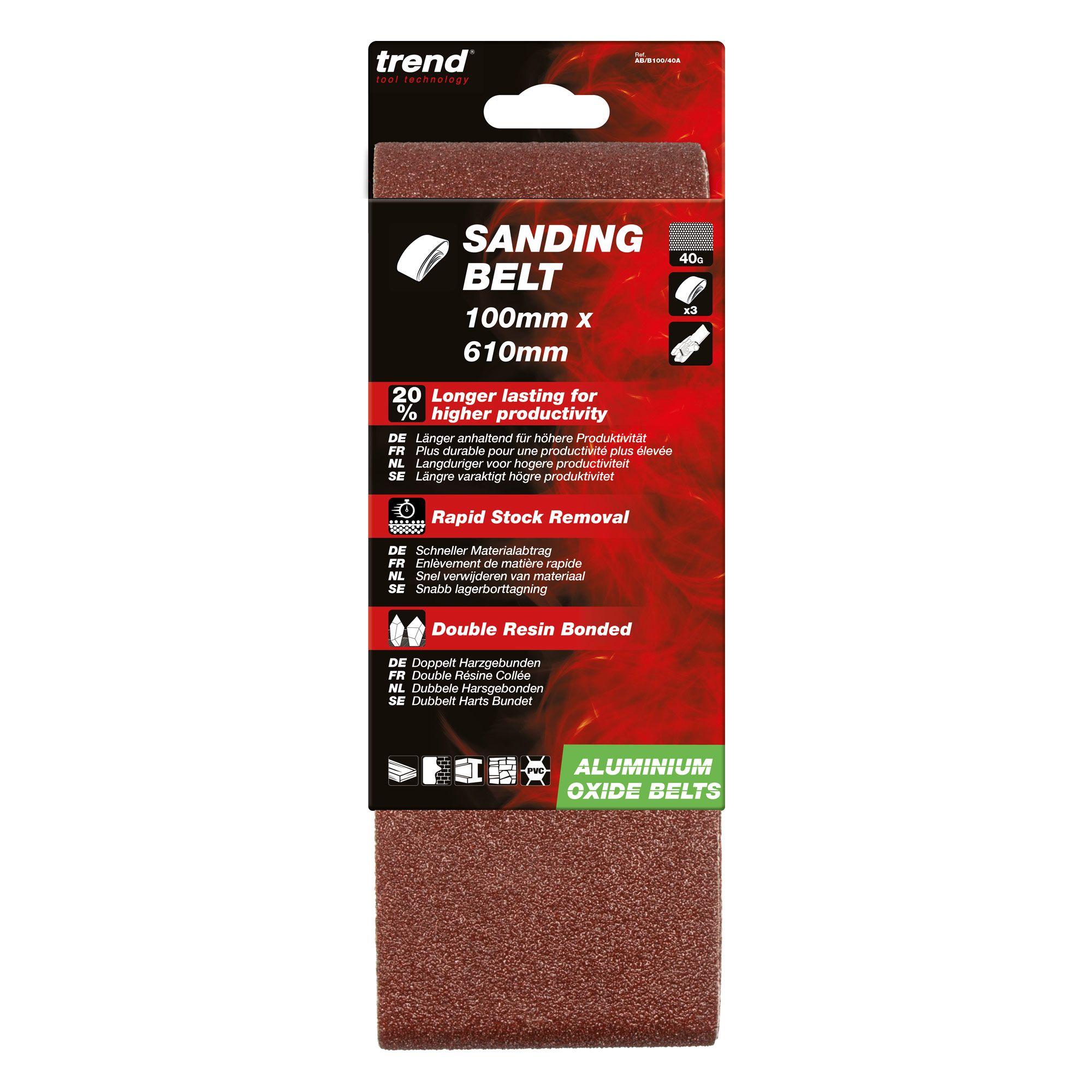TREND Sanding Belts (40G, 100x610mm, 3 Piece, Aluminium Oxide) - Image 4