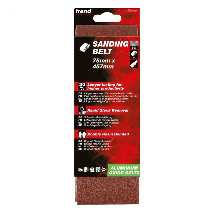 TREND Sanding Belts (60G, 75x457mm, 3 Piece, Aluminium Oxide)