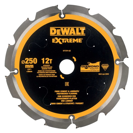 DEWALT Circular Saw Blade (12T PCD, 250x2.2x30mm, Extreme)