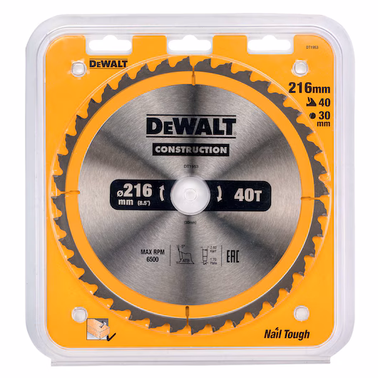 DEWALT Circular Saw Blade (40T, 216x2.6x30mm, Construction)