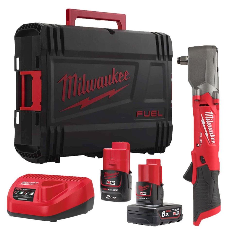 MILWAUKEE 12V Right Angle Impact Wrench Kit (1x2Ah/6Ah, 1/2", 300Nm, Hog Ring, Fuel, M12FRAIWF12-622X)