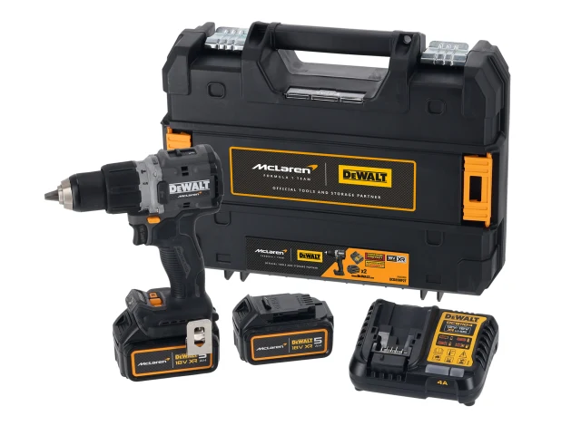 DEWALT 18V McLaren F1 XR Combi Drill Kit (2x5Ah, 90Nm, 2 Speed) - Image 2