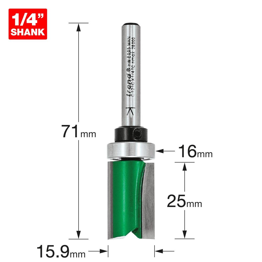 TREND Bearing Guided Template Profiler (15.9x25mm, 1/4" Shank)