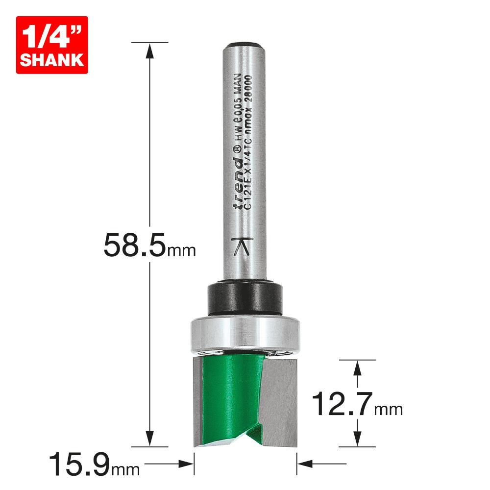 TREND Bearing Guided Template Profiler (15.9x12.7mm, 1/4" Shank)