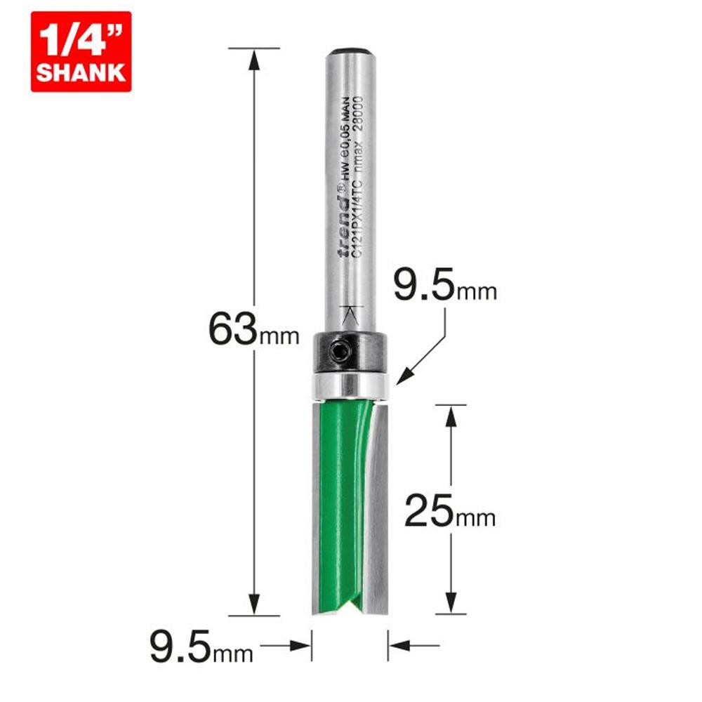 TREND Bearing Guided Template Profiler (9.5x25mm, 1/4" Shank)
