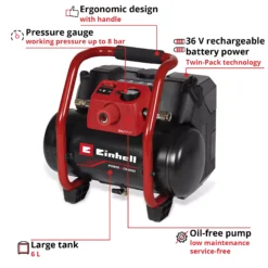 Alternative view of EINHELL 2x18V Compressor Bare Unit (6L, 8 Bar, TE-AC 36/150 Li OF-Solo)
