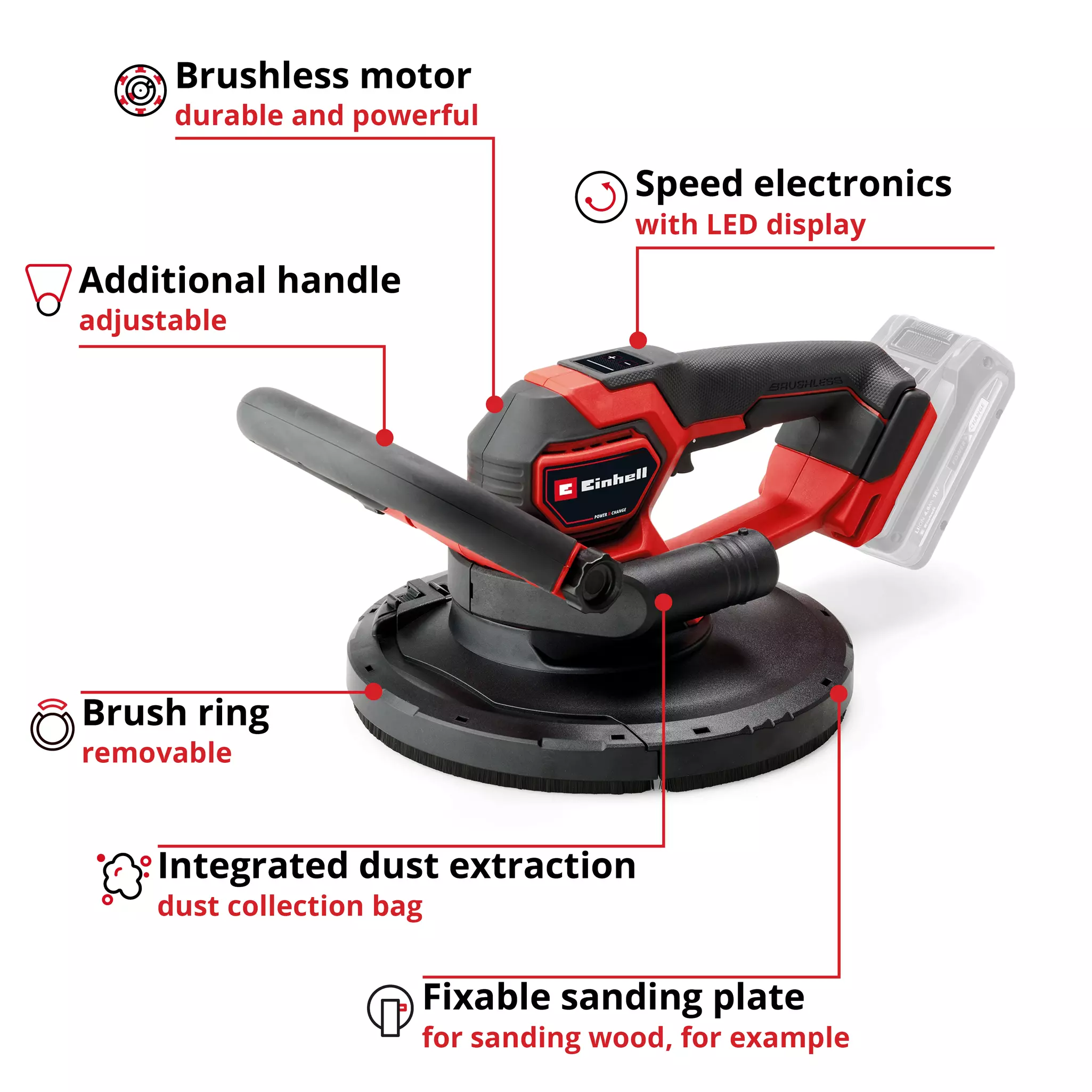 EINHELL PRO 18V Compact Drywall Sander Bare Unit (225mm, TP-DWS 18/225 LI Solo) - Image 3
