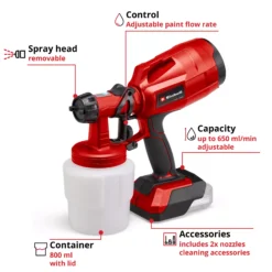 EINHELL 18V Spray Gun Bare Unit (650ml/min, 800ml, TC-SY 18/60 Li-Solo) - Image 3