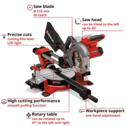 EINHELL 2x18V Mitre Saw Bare Unit (210mm, 65mmx310mm, TE-SM 36/210 Li-Solo) - Image 2