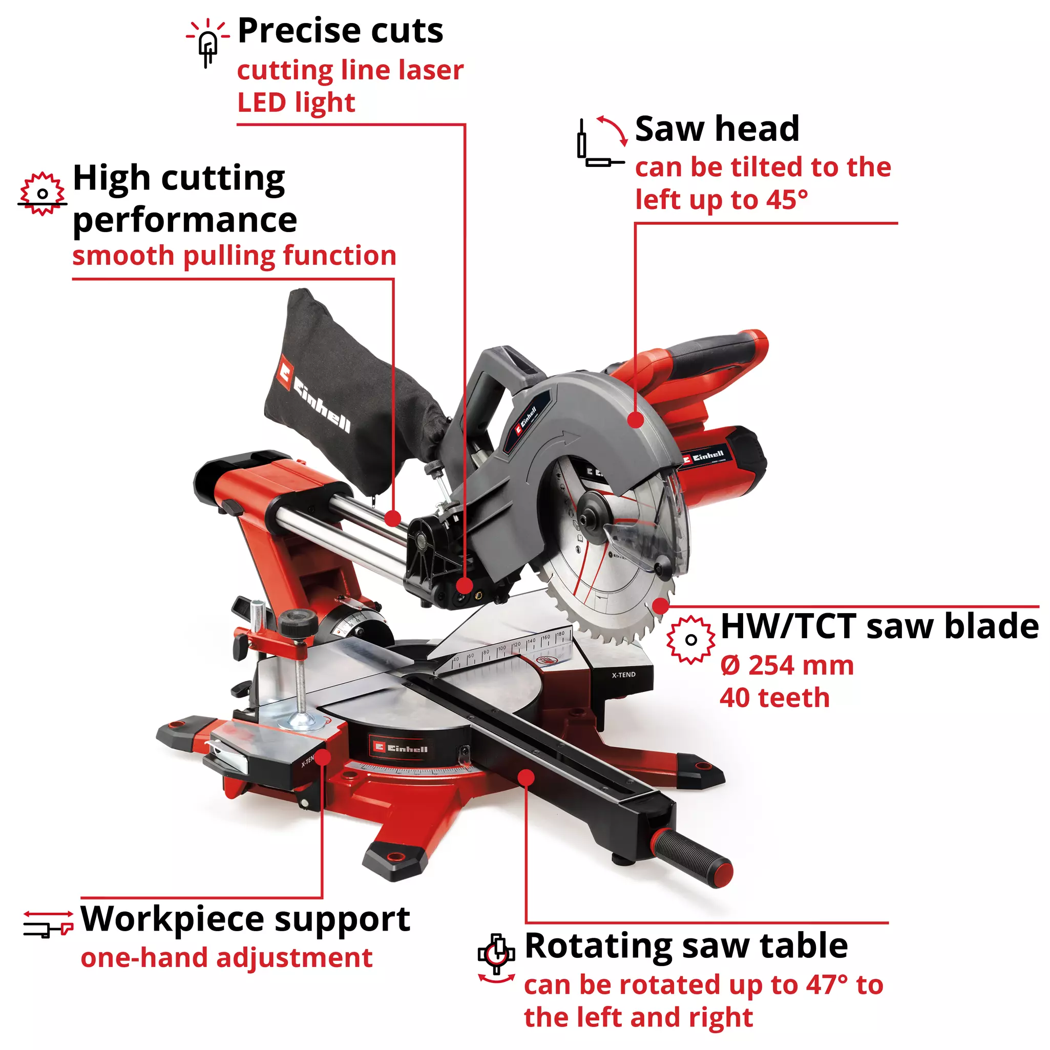 EINHELL 2x18V Mitre Saw Bare Unit (254mm, 85mmx340mm, TE-SM 36/10 L Li-Solo) - Image 2