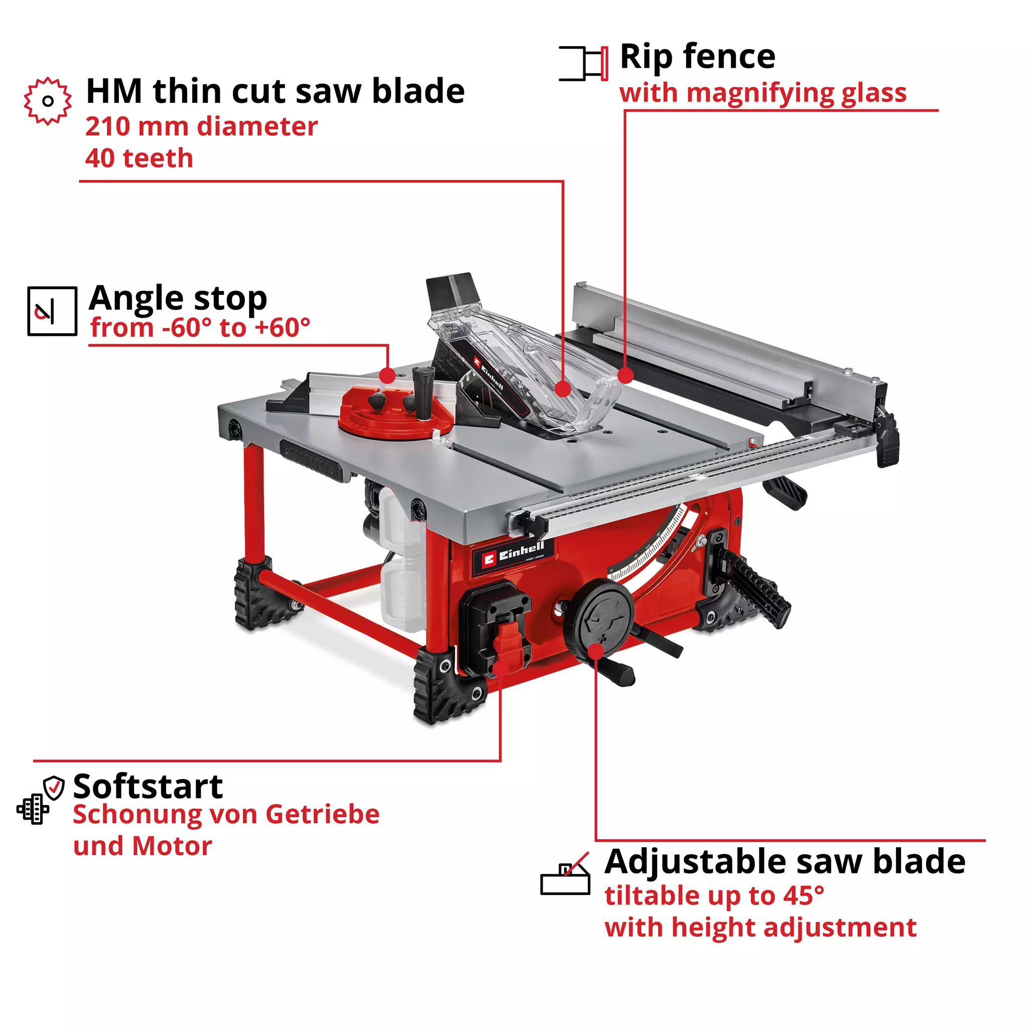 EINHELL 2x18V Table Saw Bare Unit (210mm, 70mm, TE-TS 36/210 Li-Solo) - Image 2