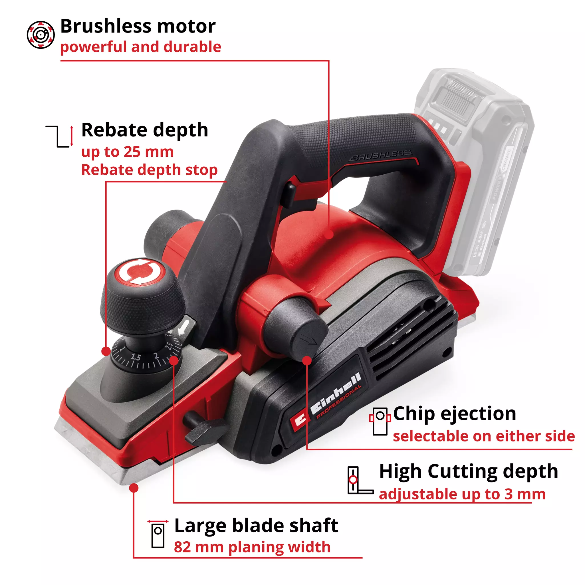 EINHELL PRO 18V Planer Bare Unit (82mm, 3mm, TP-PL 18/3 Li BL) - Image 3