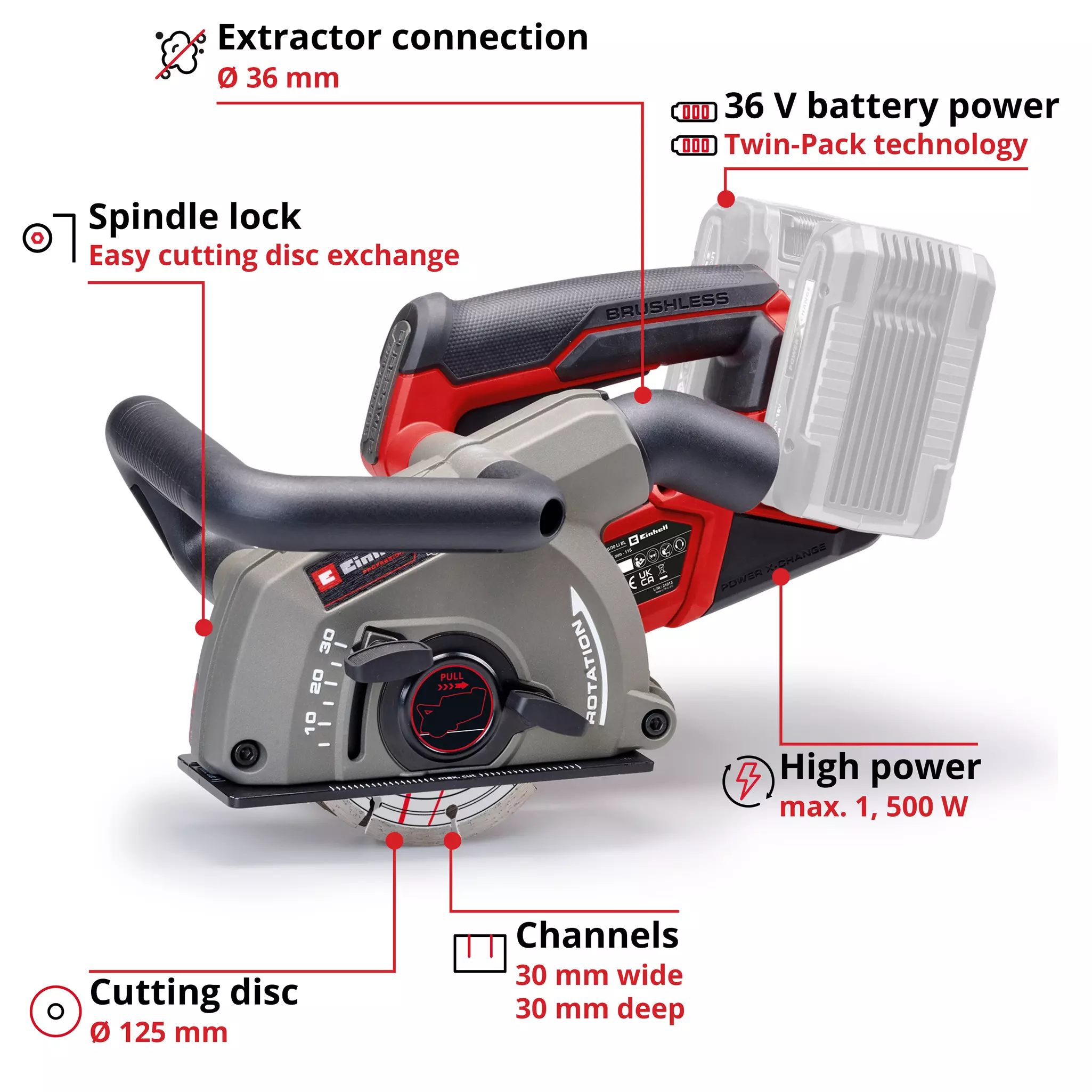 EINHELL PRO 2x18V Wall Chaser Bare Unit (125mm, TP-MA 36/30 Li Bl Solo) - Image 3