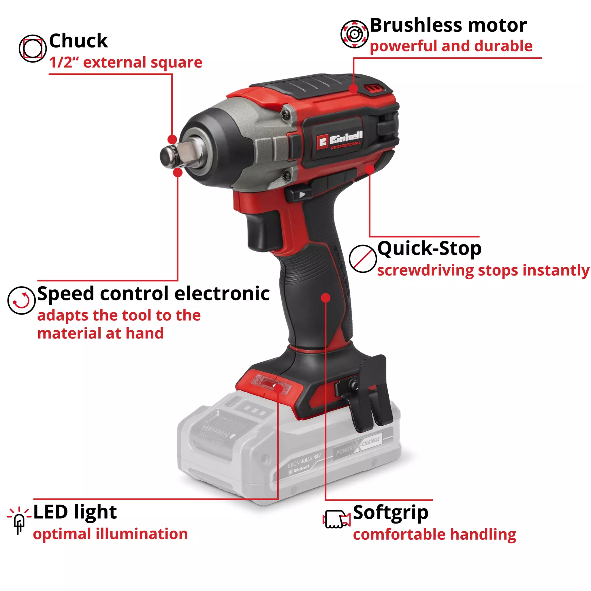 EINHELL PRO 18V Impact Wrench Bare Unit (1/2", 450Nm, Impaxxo 18/230) - Image 3