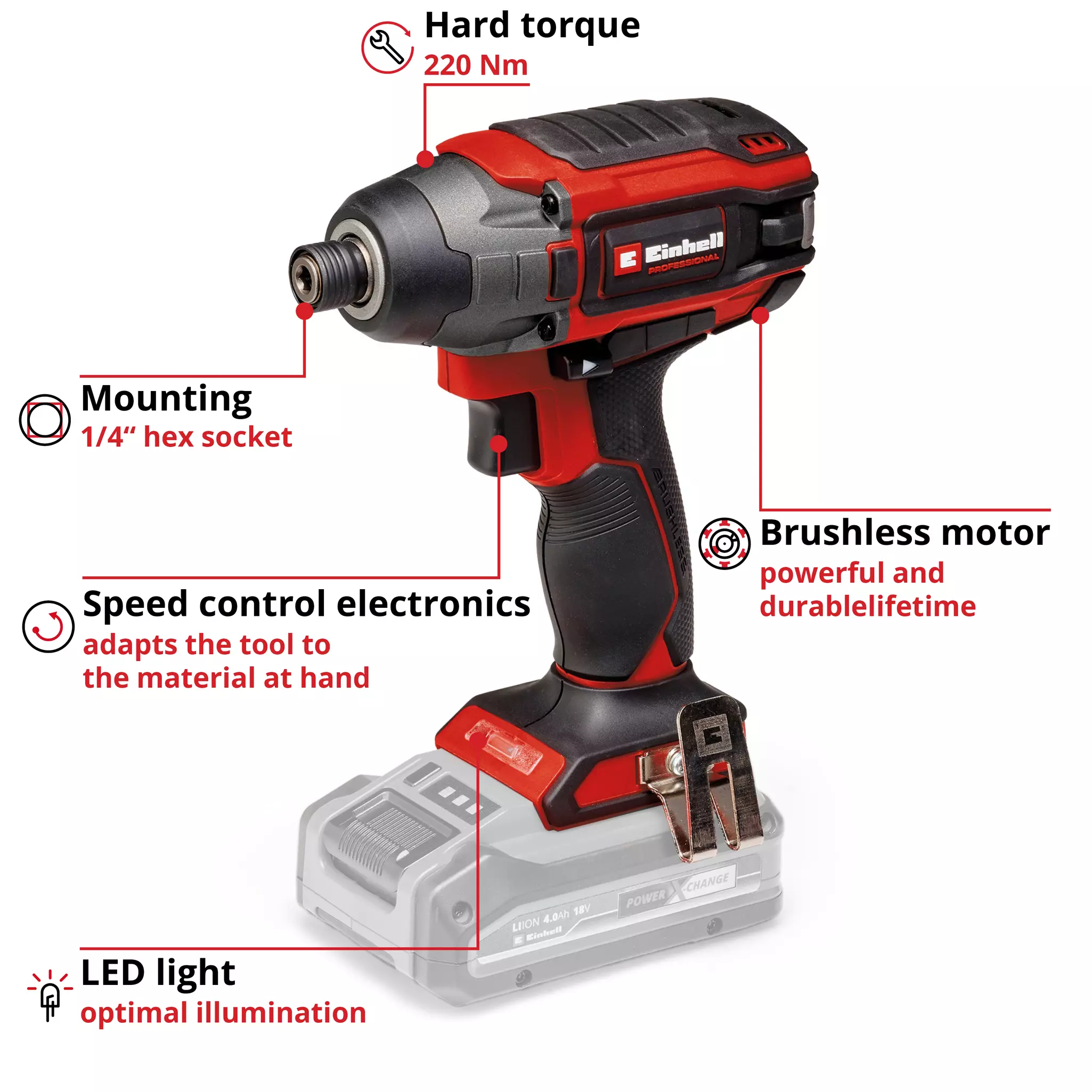 EINHELL PRO 18V Impact Driver Bare Unit (220Nm, TP-CI 18/220 Li BL) - Image 3