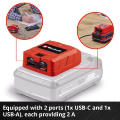 EINHELL 18V USB Battery Adaptor Bare Unit (1xUSB-A, 1x USB-C, TC-CP 18Li A/C Solo) - Image 5
