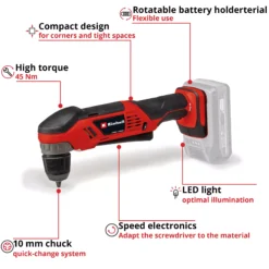 EINHELL 18v Right Angle Drill Bare Unit (10mm, 45Nm, TE-AD 18Li-Solo) - Image 3