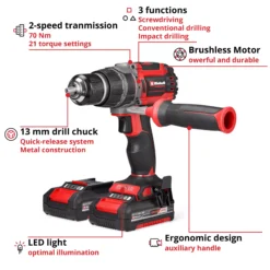 EINHELL PRO 18V Combi Drill Kit (2x2Ah, 70Nm, 2 Speed, TP-CD 18/70) - Image 4