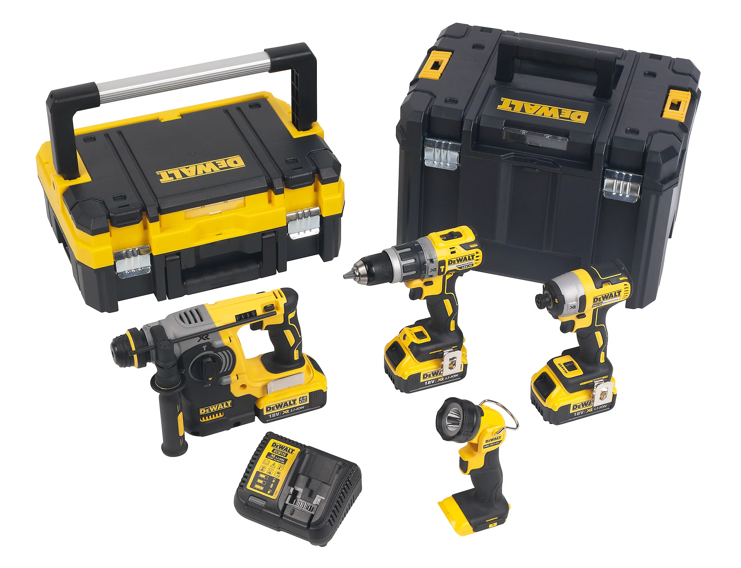 DEWALT 18V 4 Piece Kit (3x4Ah, DCH273/DCD796/DCF887/DCL040)