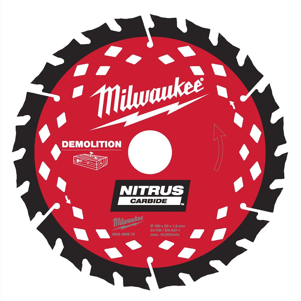 MILWAUKEE Circular Saw Blade (24T, 190x1.6x30mm, Nitrus Carbide)