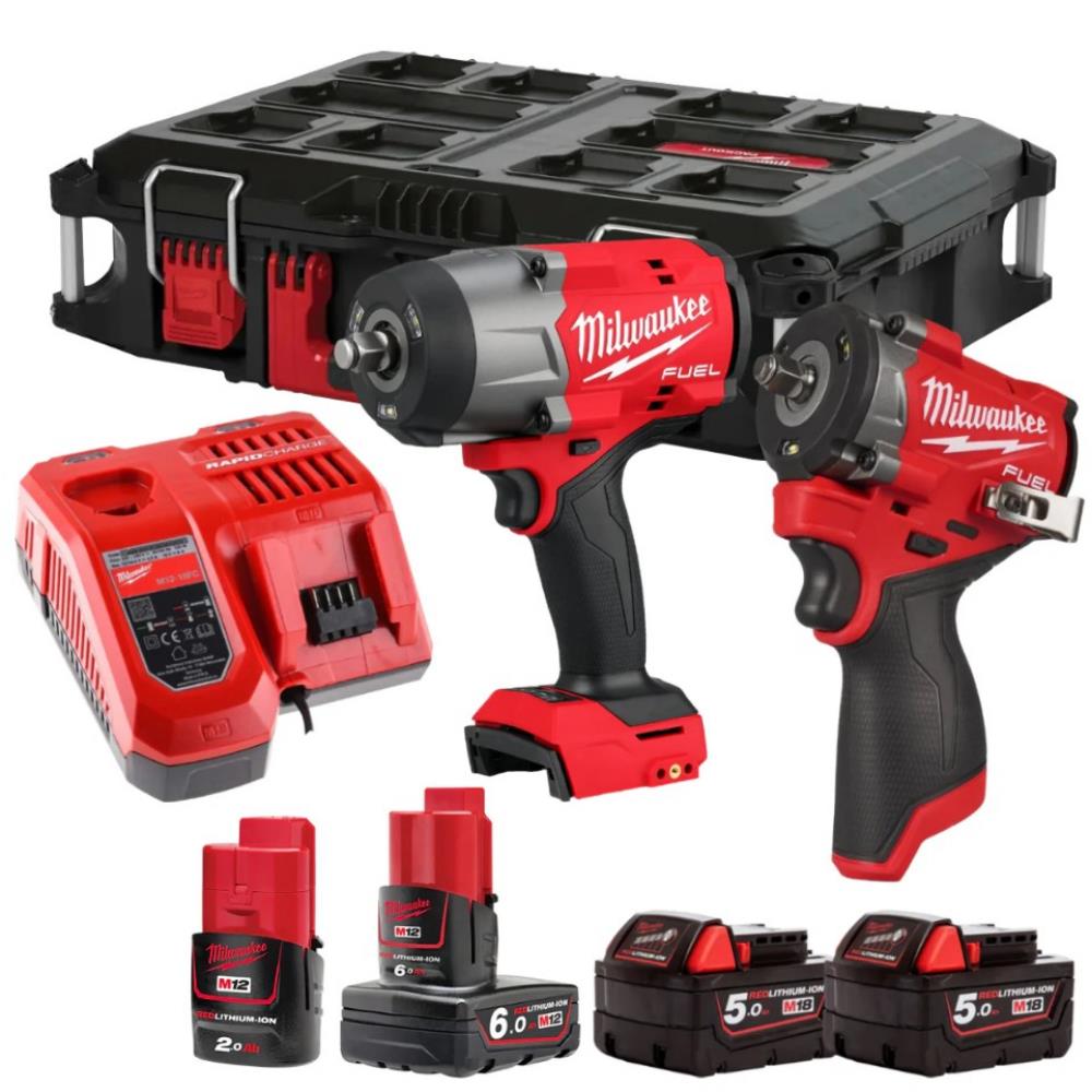 MILWAUKEE 12V/18V Twin Kit (2x5Ah+1x6Ah/2Ah, M18FHIW2F12/M12FCIWF38G3, M18FPP2AQ2-564P)