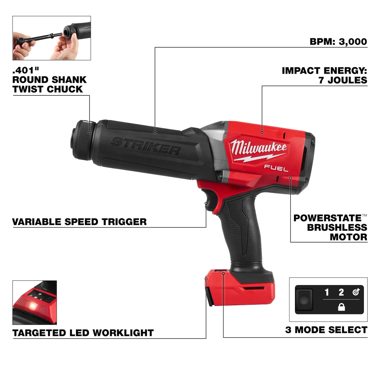 MILWAUKEE 18V Hammer Chisel Bare Unit (10mm, 7J, M18FCH-0X) - Image 6