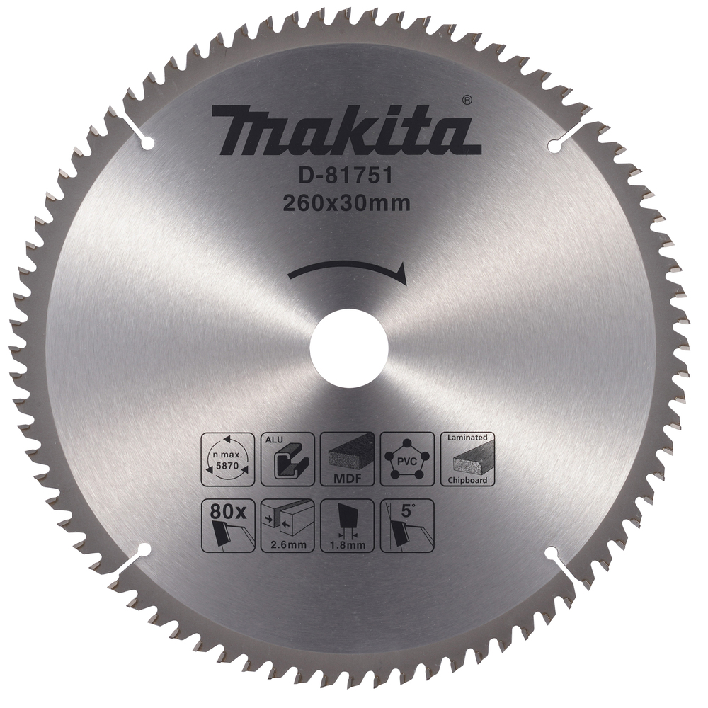 MAKITA Circular Saw Blade (80T, 260x2.6x30mm, Aluminium)