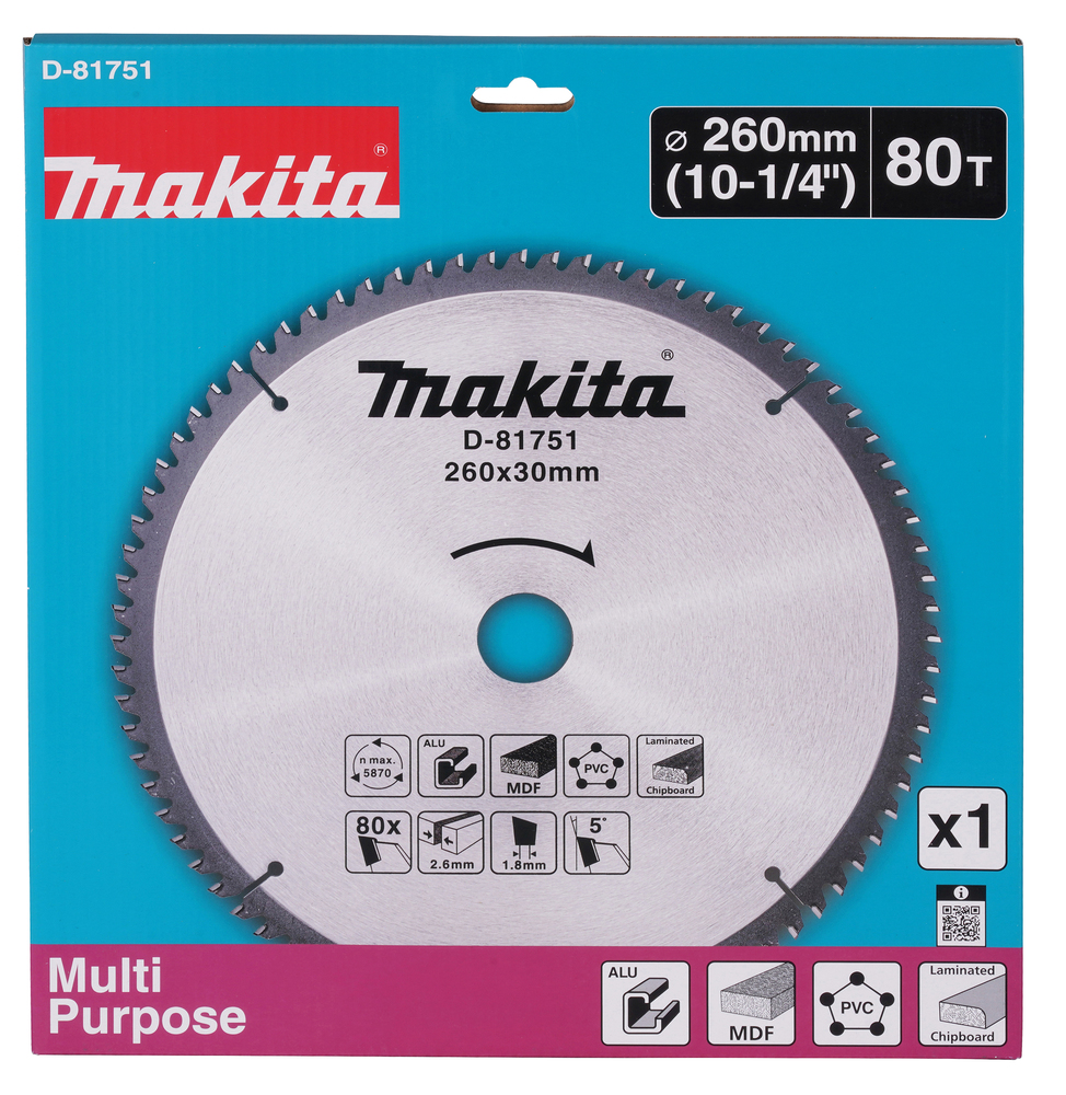 MAKITA Circular Saw Blade (80T, 260x2.6x30mm, Aluminium) - Image 3