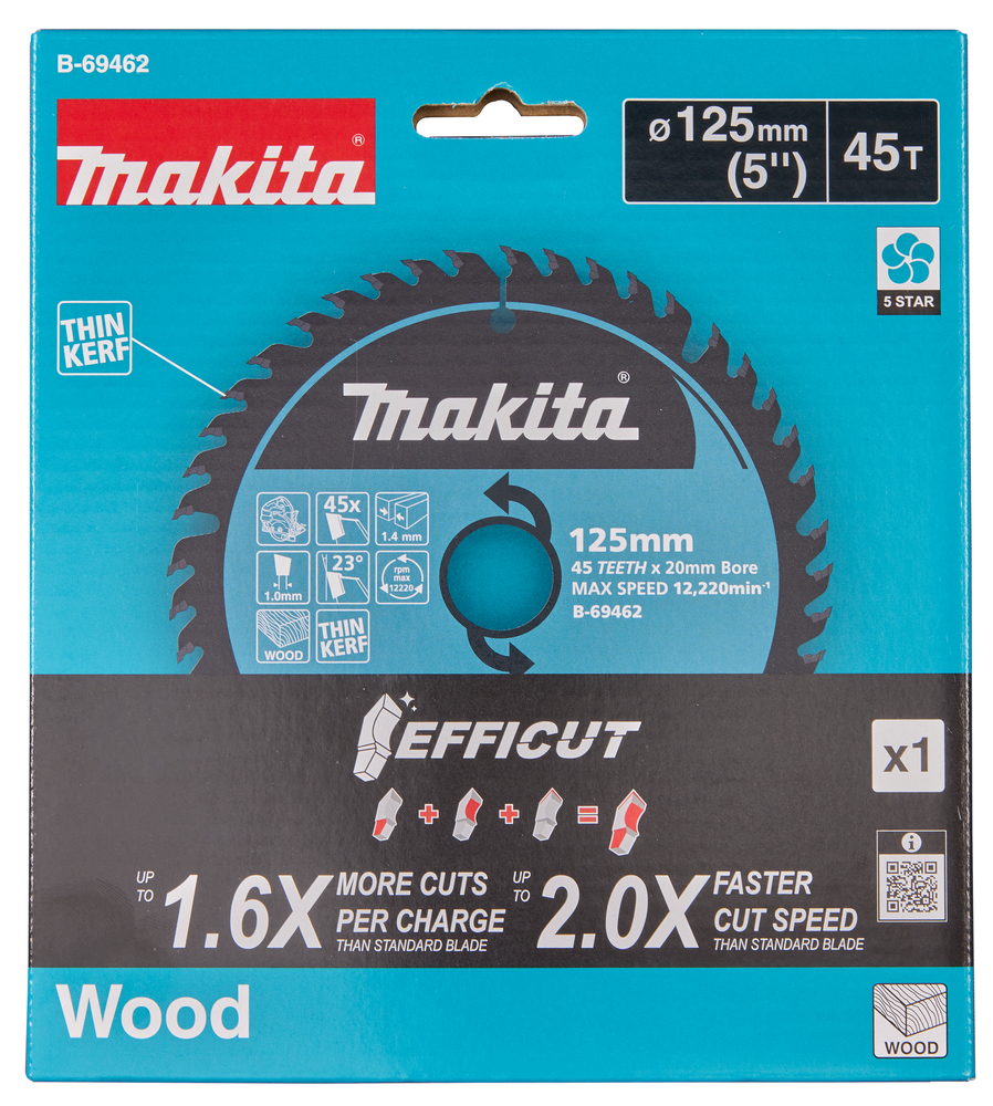 MAKITA Circular Saw Blade (45T, 125x1.35x20mm, Efficut) - Image 2